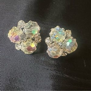 Vintage Cora Crystal Aurora Clip Back Earrings